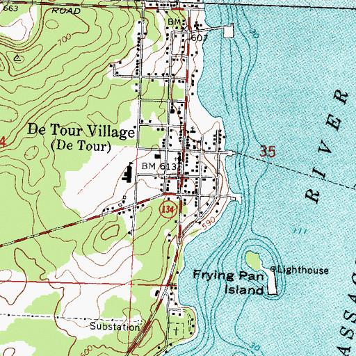 Topographic Map of De Tour Ambulance Service, MI