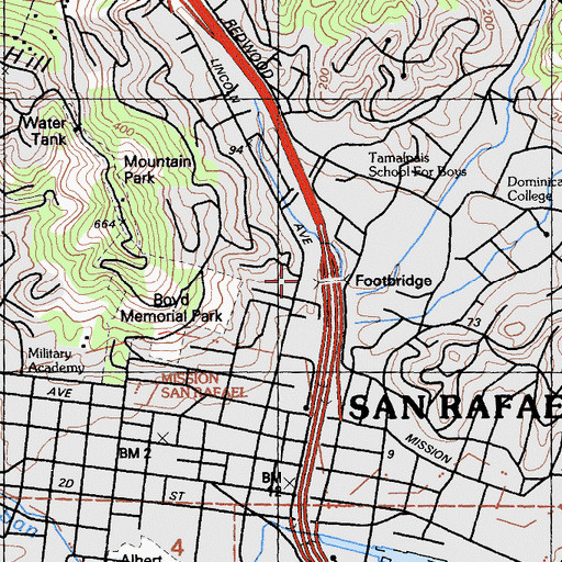 Topographic Map of Saint Josephs Ambulance Service, CA