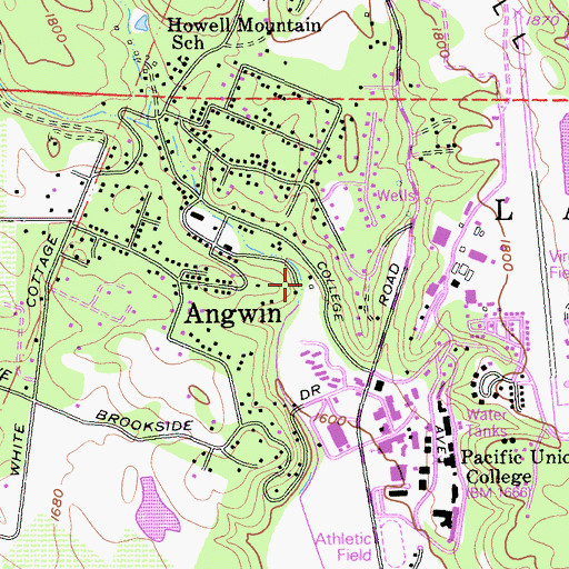 Topographic Map of Angwin Volunteer Community Ambulance, CA