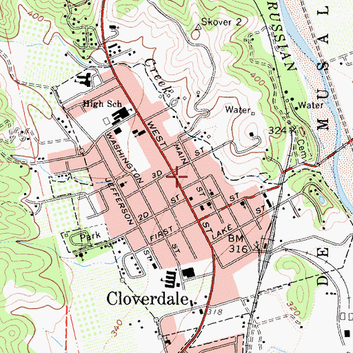 Topographic Map of Cloverdale Ambulance Service, CA