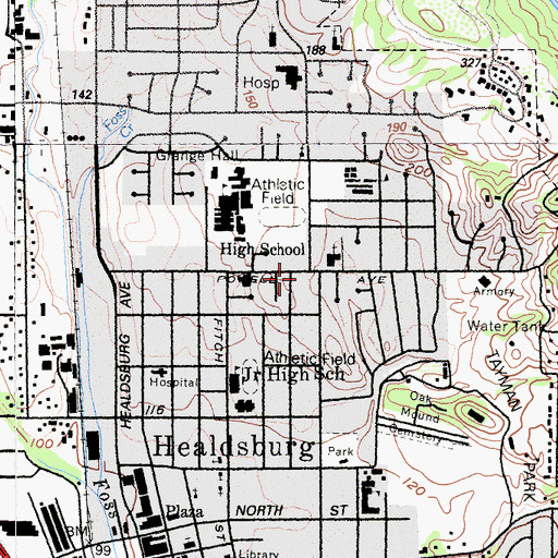 Topographic Map of Bells Ambulance Service Healdsburg, CA