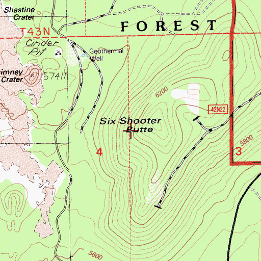 Topographic Map of Six Shooter Butte, CA