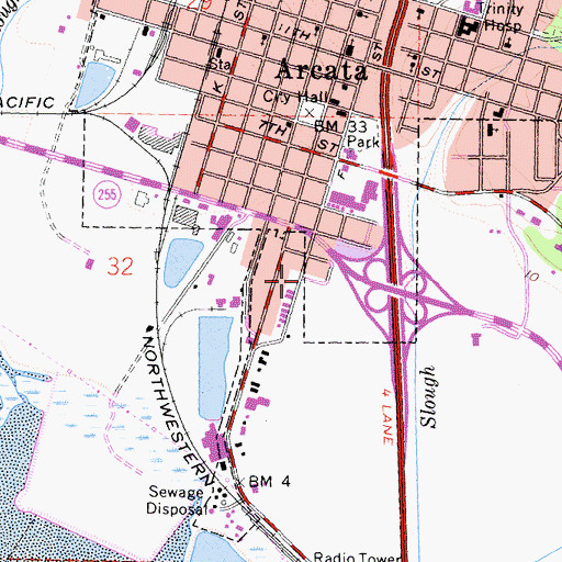 Topographic Map of Arcata - Mad River Ambulance, CA