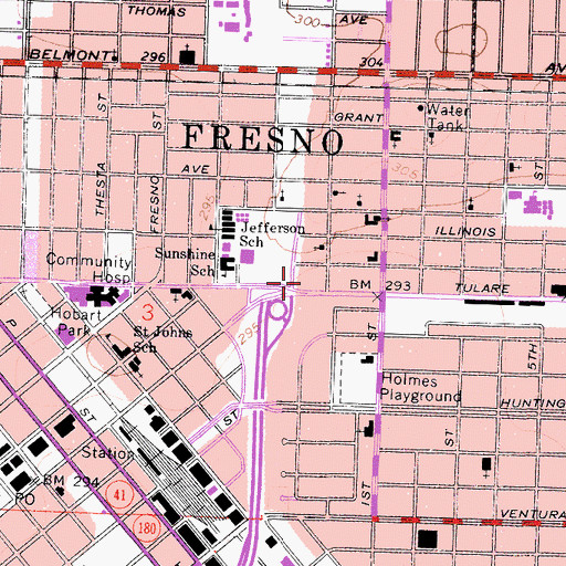 Topographic Map of American Ambulance Fresno Headquarters, CA