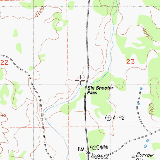 Topographic Map of Six Shooter Pass, CA