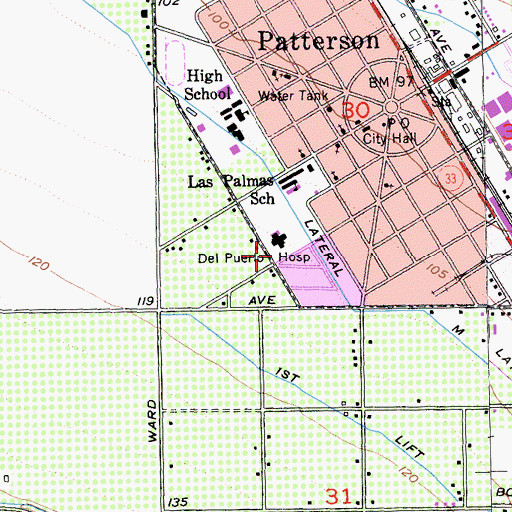 Topographic Map of Del Puerto Health Care District Patterson Ambulance, CA