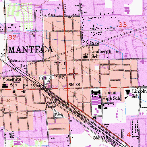 Topographic Map of Manteca District Ambulance Service, CA
