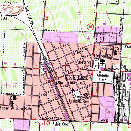 Topographic Map of Exeter District Ambulance, CA