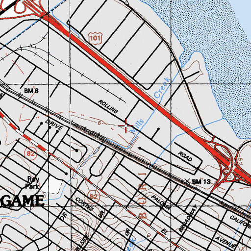 Topographic Map of American Medical Response San Mateo County, CA