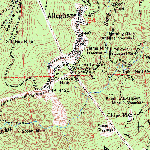 Topographic Map of Sixteen to One Mine, CA