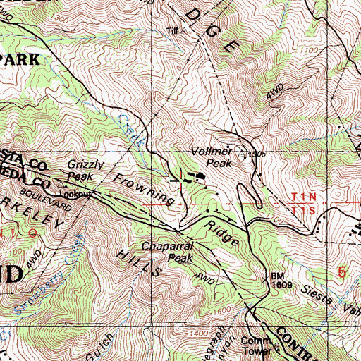 Topographic Map of East Bay Regional Park District Ambulance Station 1, CA