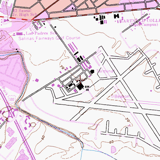 Topographic Map of California Shock Trauma Air Rescue - CALSTAR 5 Air Ambulance Salinas, CA