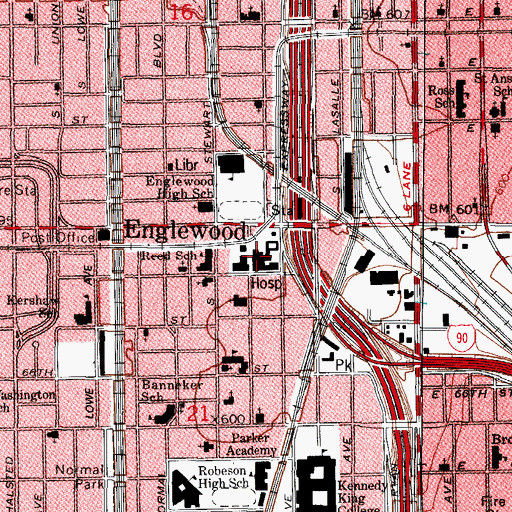 Topographic Map of Saint Bernard Hospital and Health Care Center, IL