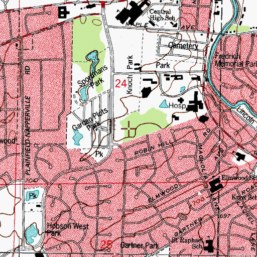 Topographic Map of Linden Oaks Hospital, IL