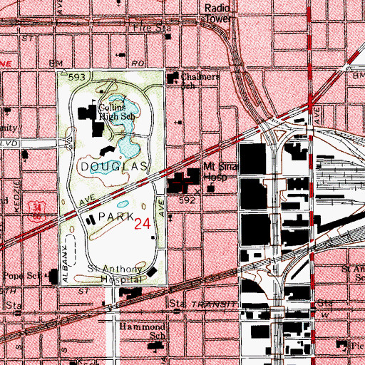 Topographic Map of Mount Sinai Hospital and Sinai Childrens Hospital, IL