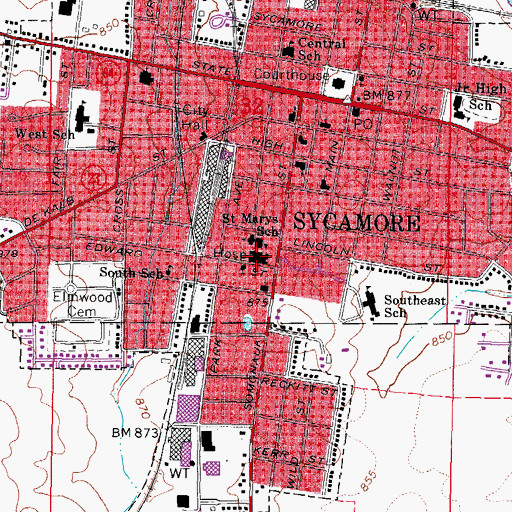 Topographic Map of Kindred Hospital in Sycamore, IL