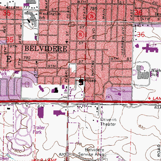 Topographic Map of Swedish American Medical Center Belvidere, IL