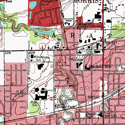 Topographic Map of Morris Healthcare Rehabilitation Center, IL
