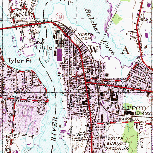 Topographic Map of Warren Fire Department Rescue Station, RI