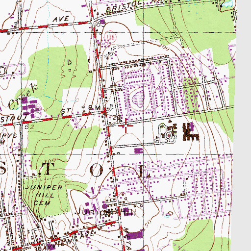 Topographic Map of Bristol Fire Department Hydraulion Engine and Hose Company Number 1, RI