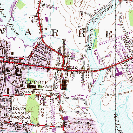 Topographic Map of Warren Fire Department - Rough and Ready Station 5, RI