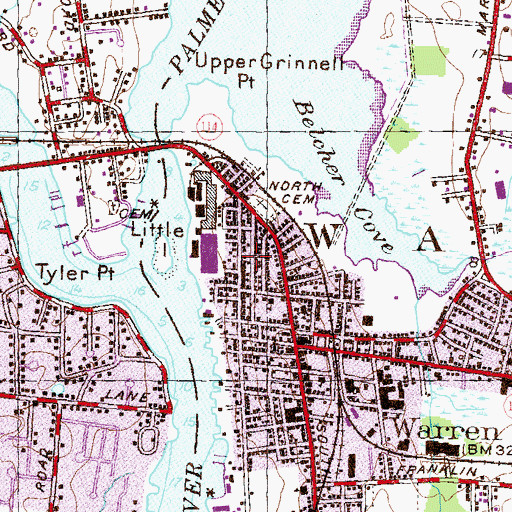 Topographic Map of Warren Fire Department - Mechanics Fire Company Station 2, RI