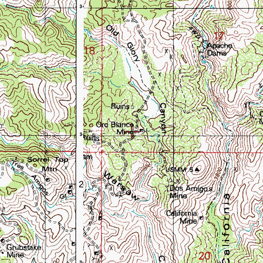 Topographic Map of Bos Arnegos Mine, AZ