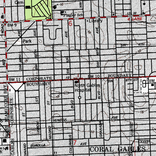 Topographic Map of Kindred Hospital Coral Gables, FL