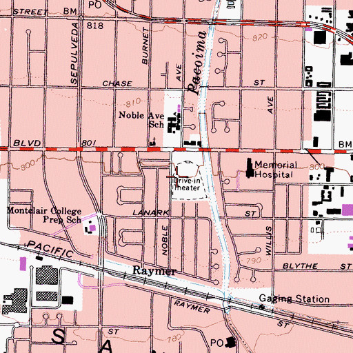 Topographic Map of Van Nuys Drive-In (historical), CA