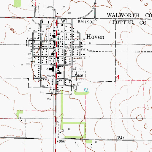 Topographic Map of Saint Anthony Catholic Cemetery, SD