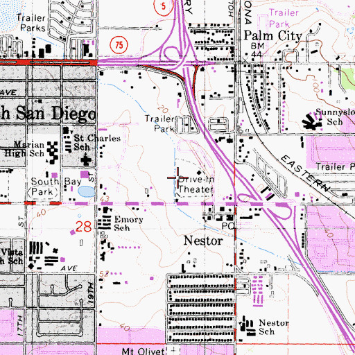 Topographic Map of South Bay Drive-In, CA