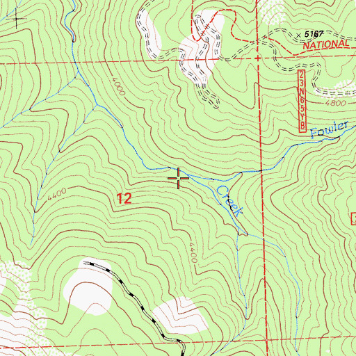 Topographic Map of Fowler Creek, CA