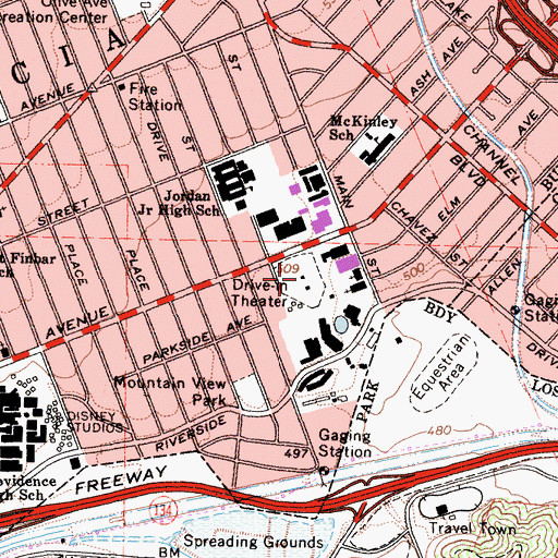 Topographic Map of Pickwick Drive-In (historical), CA