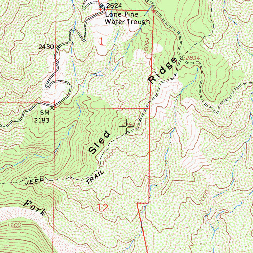 Topographic Map of Sled Ridge, CA