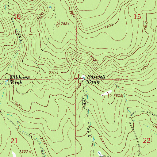 Topographic Map of Boswell Tank, AZ