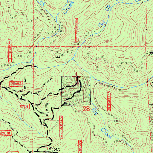 Topographic Map of Sly Creek, CA