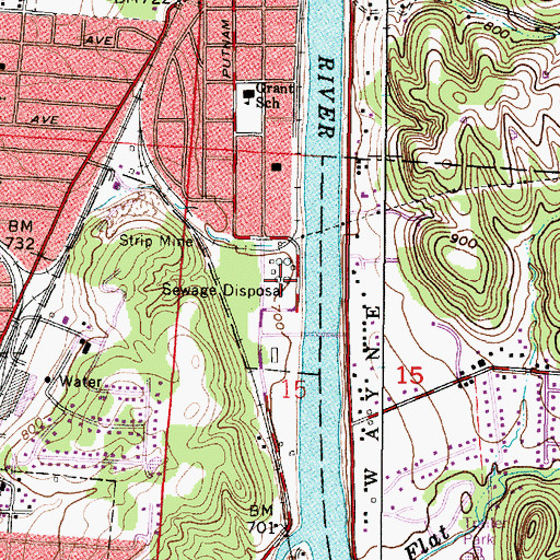 Topographic Map of Zanesville Wastewater Treatment Plant, OH