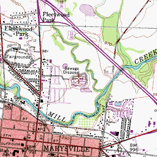Topographic Map of Marysville Sewage Treatment Plant, OH