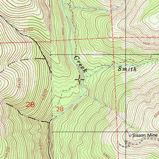 Topographic Map of Smith Creek, CA