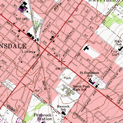 Topographic Map of Montco Bible Fellowship, PA