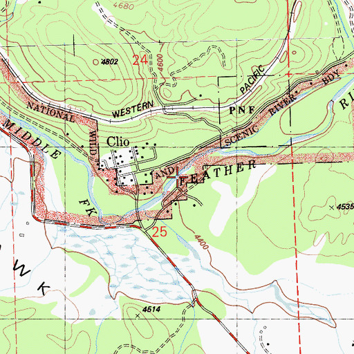 Topographic Map of Middle Fork Feather Wild and Scenic River, CA