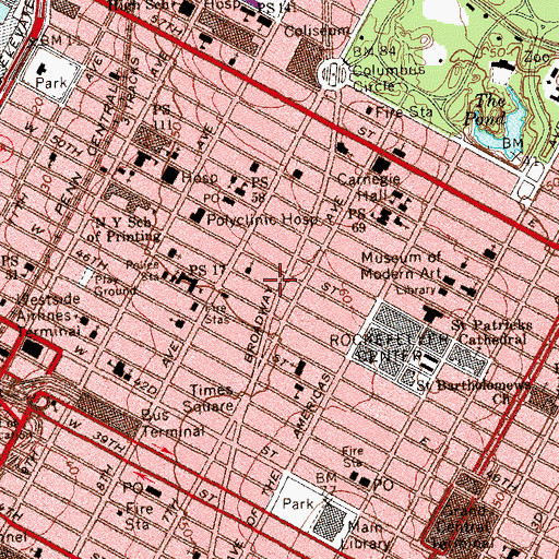 Topographic Map of Brill Building, NY
