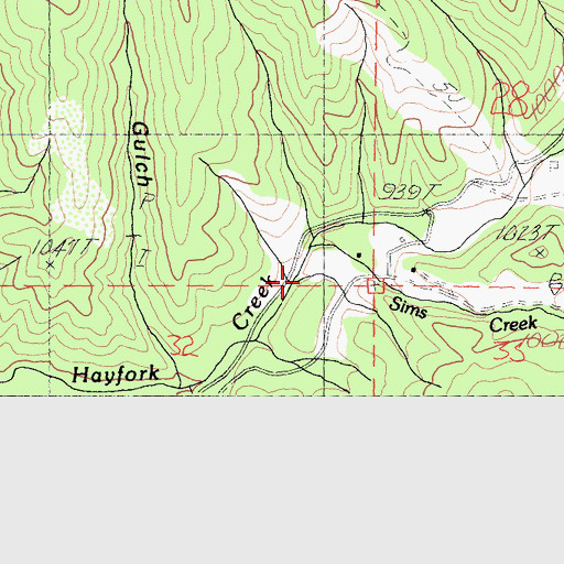 Topographic Map of Sims Creek, CA