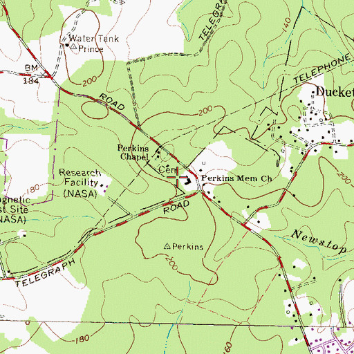 Topographic Map of Perkins Memorial, MD