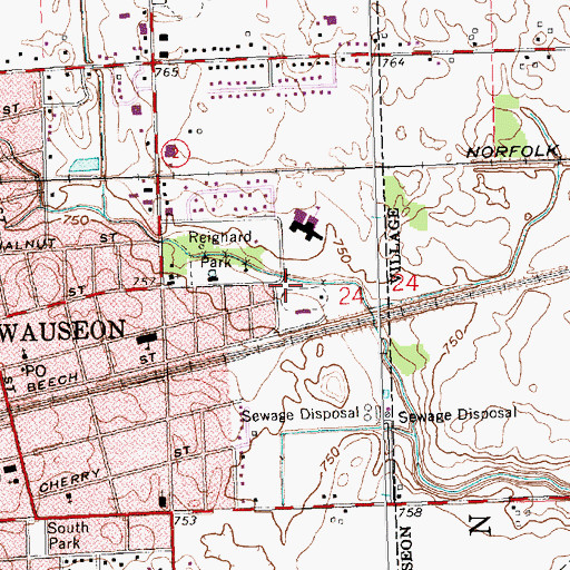 Topographic Map of Wauseon Middle School, OH