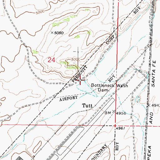 Topographic Map of Bottleneck Wash Dam, AZ