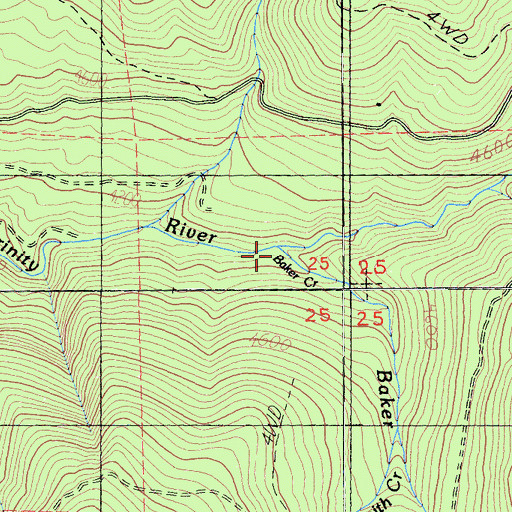 Topographic Map of Baker Creek, CA