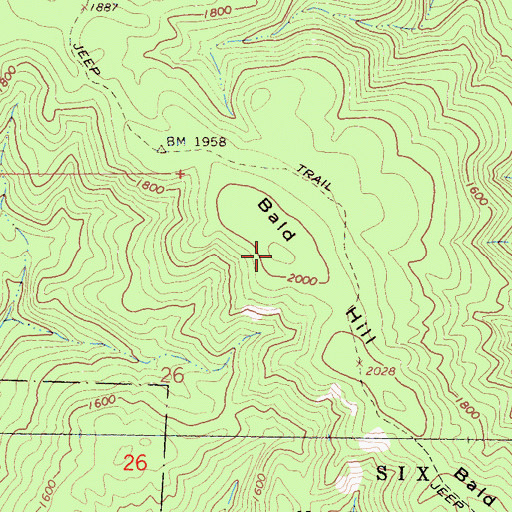 Topographic Map of Bald Hill, CA
