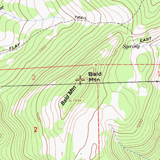 Topographic Map of Bald Mountain, CA