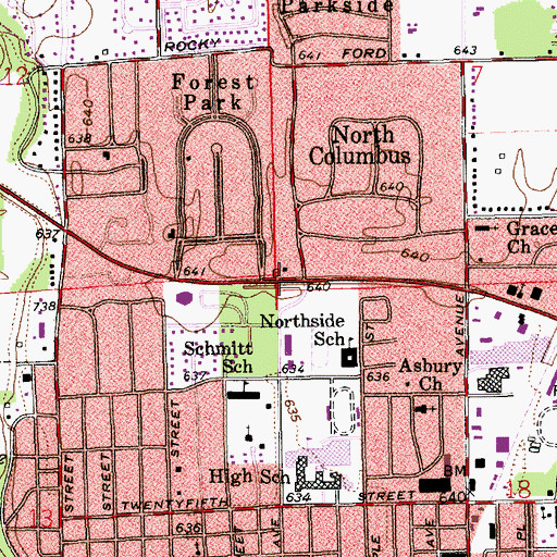 Topographic Map of The International School of Columbus, IN